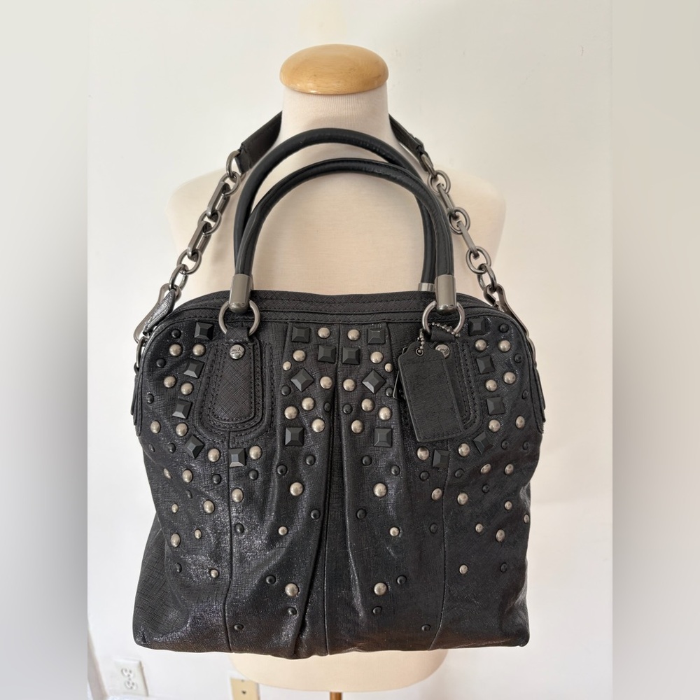 Coach Black Studded Leather Shoulder Bag
